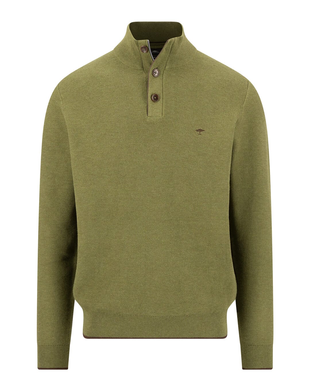 Fynch-Hatton Jumpers Fynch-Hatton Moss Green Structure Button Neck Jumper