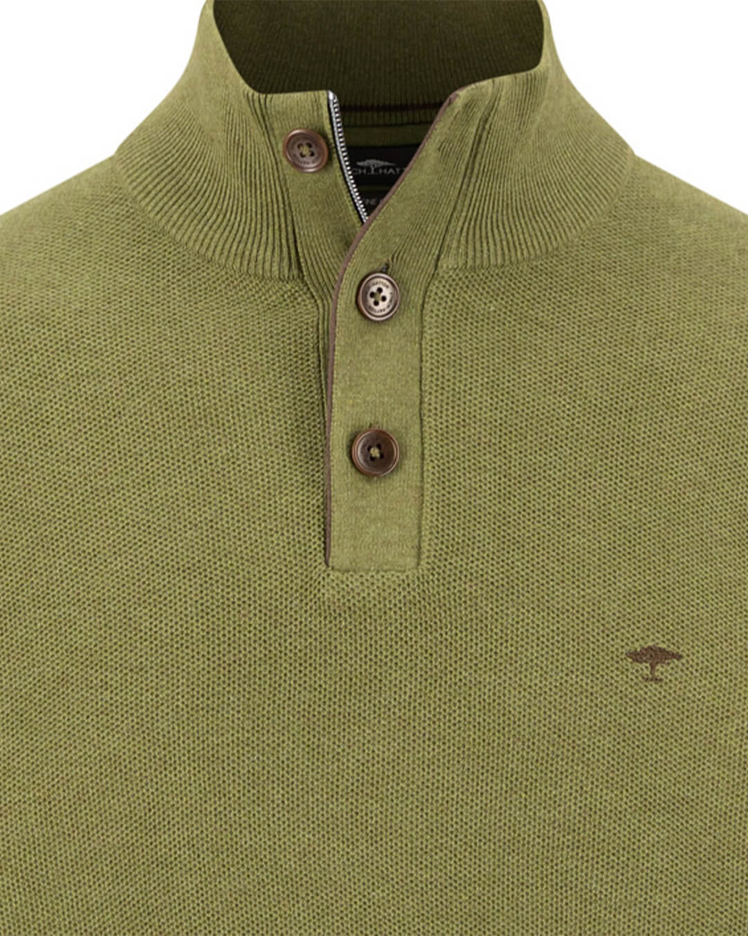 Fynch-Hatton Jumpers Fynch-Hatton Moss Green Structure Button Neck Jumper
