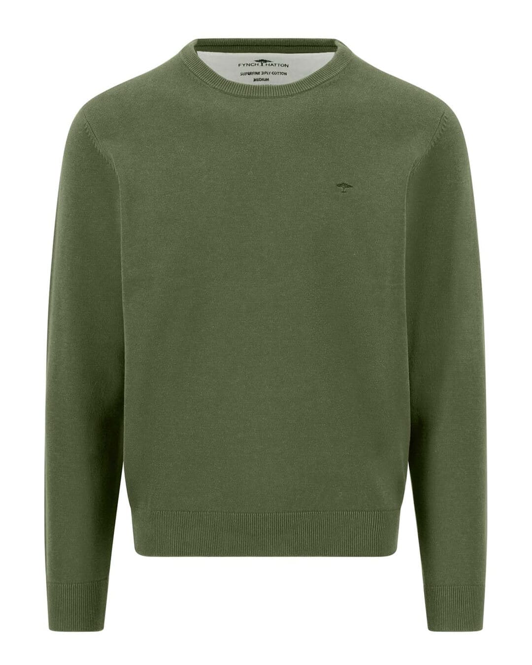 Fynch-Hatton Jumpers Fynch-Hatton Moss Green Superfine Crew Neck Jumper