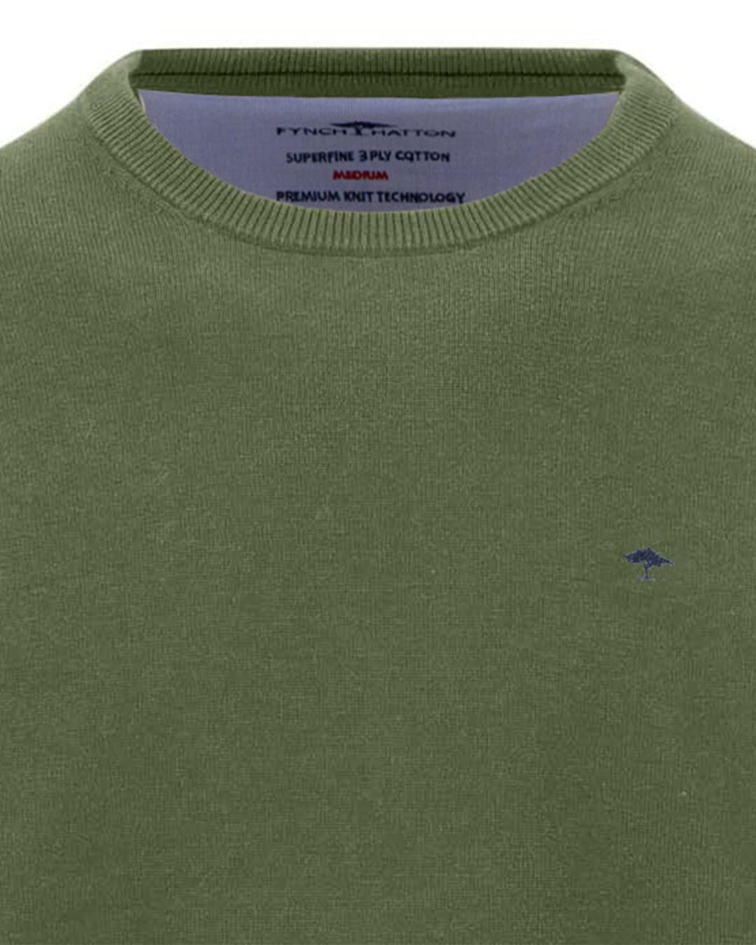 Fynch-Hatton Jumpers Fynch-Hatton Moss Green Superfine Crew Neck Jumper