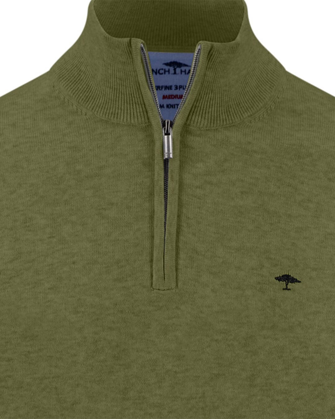 Fynch-Hatton Jumpers Fynch-Hatton Moss Green Superfine Half-Zip Jumper