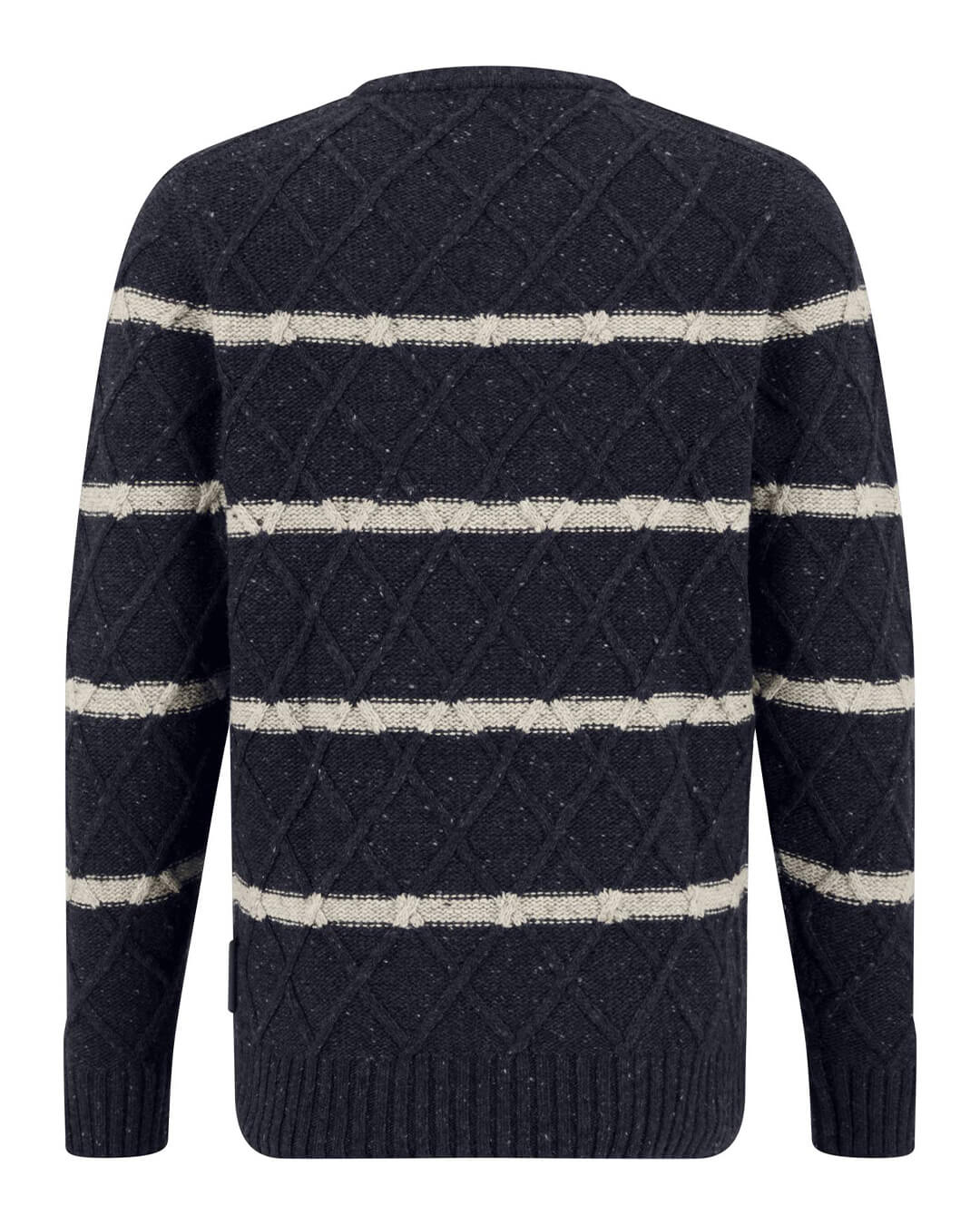 Fynch-Hatton Jumpers Fynch-Hatton Navy Striped Crew Neck Cable Jumper