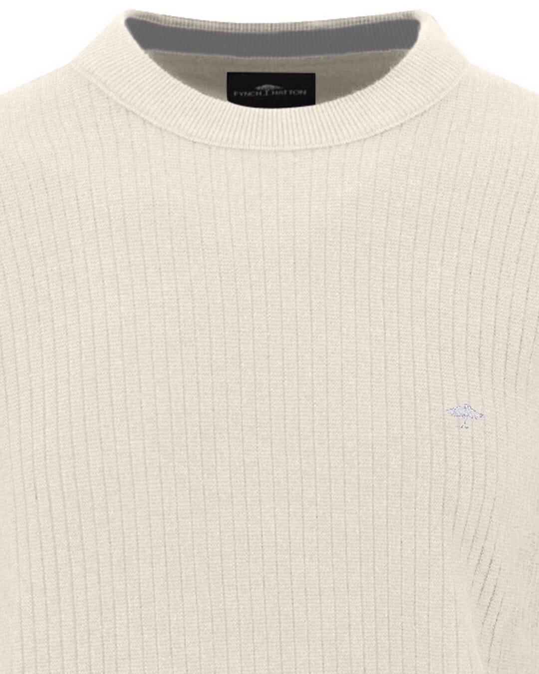 Fynch-Hatton Jumpers Fynch-Hatton White Ribbed Crew Neck Jumper
