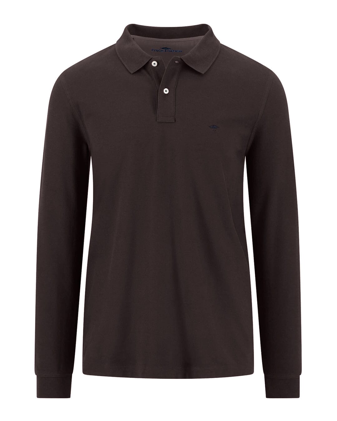 Fynch-Hatton Polo Shirts Fynch-Hatton Dark Taupe Premium Cotton Long Sleeve Polo Shirt
