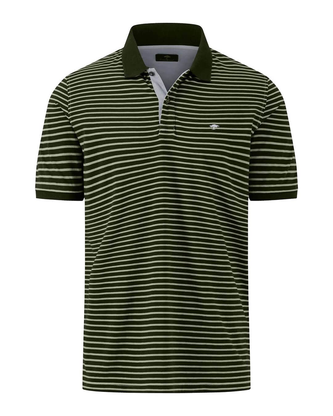 Fynch-Hatton Polo Shirts Fynch-Hatton Green Striped Washed Polo Shirt