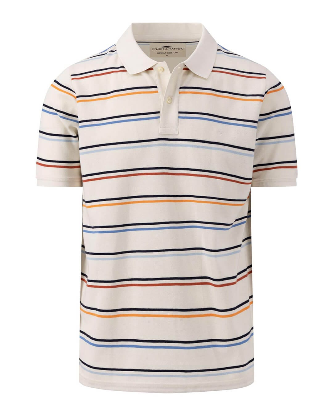 Fynch-Hatton Polo Shirts Fynch-Hatton Off White Striped Supima Cotton Polo Shirt