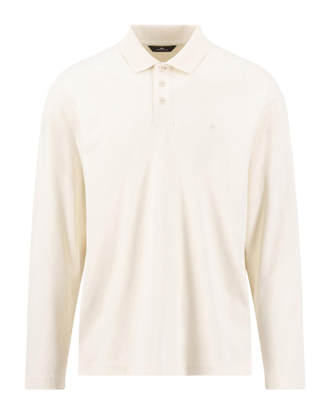 Fynch-Hatton Polo Shirts Fynch-Hatton White Compact Cotton Long Sleeve Polo Shirt
