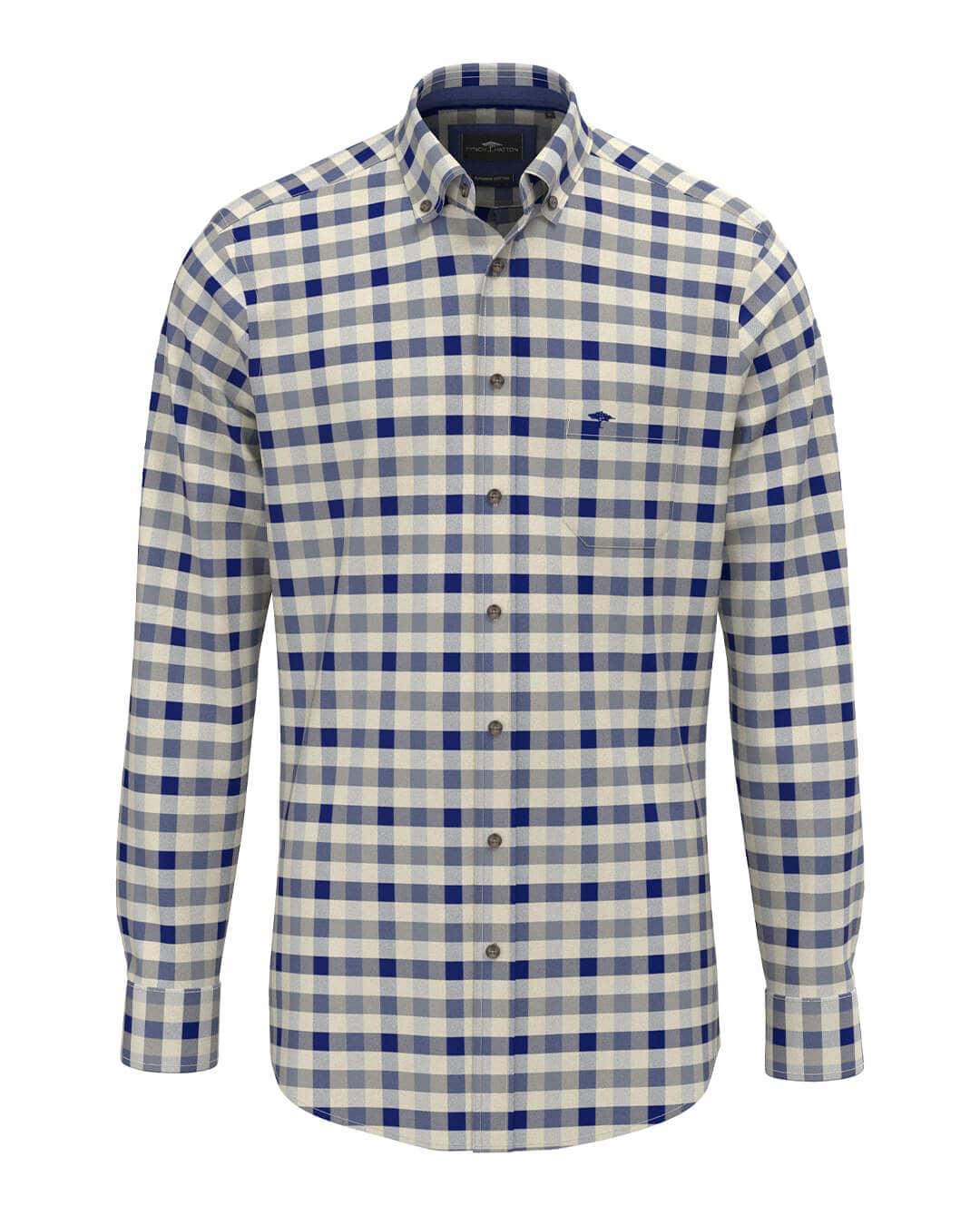 Fynch-Hatton Shirts Fynch-Hatton Blue Fynch-Hatton Heringbone Check Bd Ls Air Blue F660