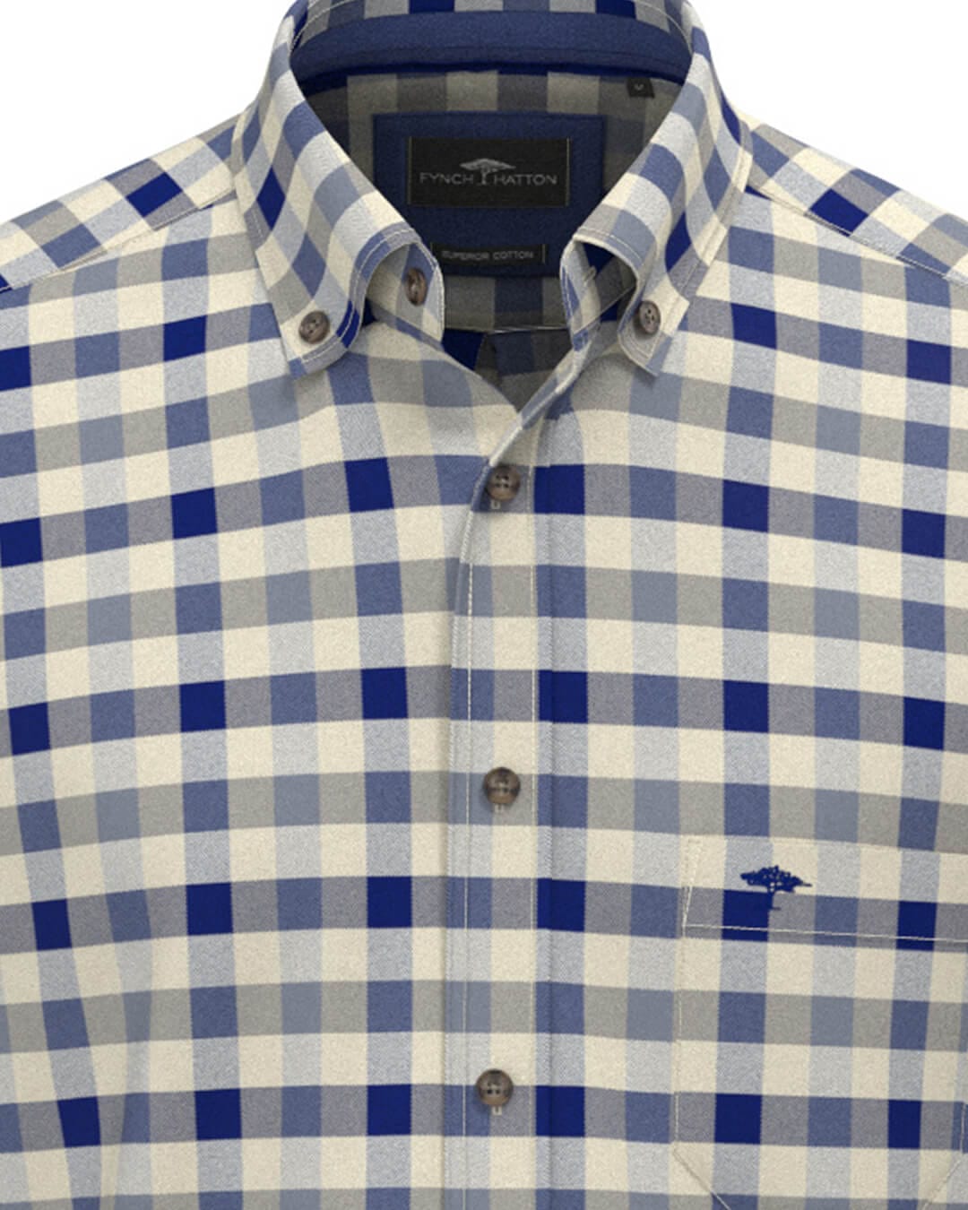 Fynch-Hatton Shirts Fynch-Hatton Blue Fynch-Hatton Heringbone Check Bd Ls Air Blue F660