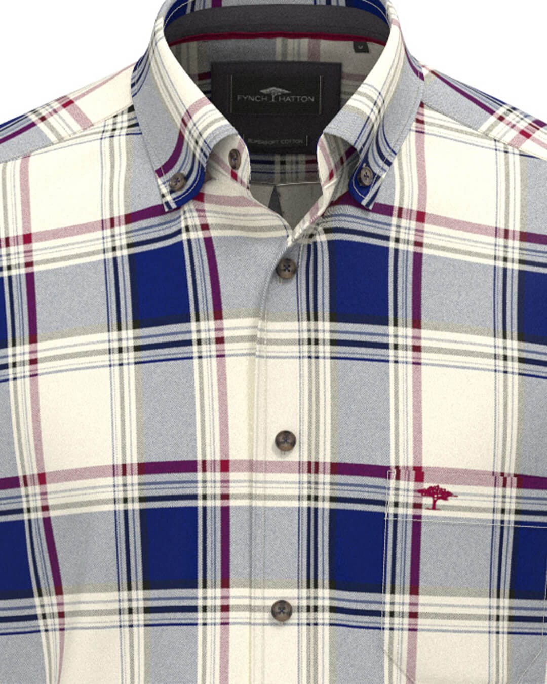 Fynch-Hatton Shirts Fynch-Hatton Blue Fynch-Hatton Herringbone Check Bd Ls Ink Blue F661