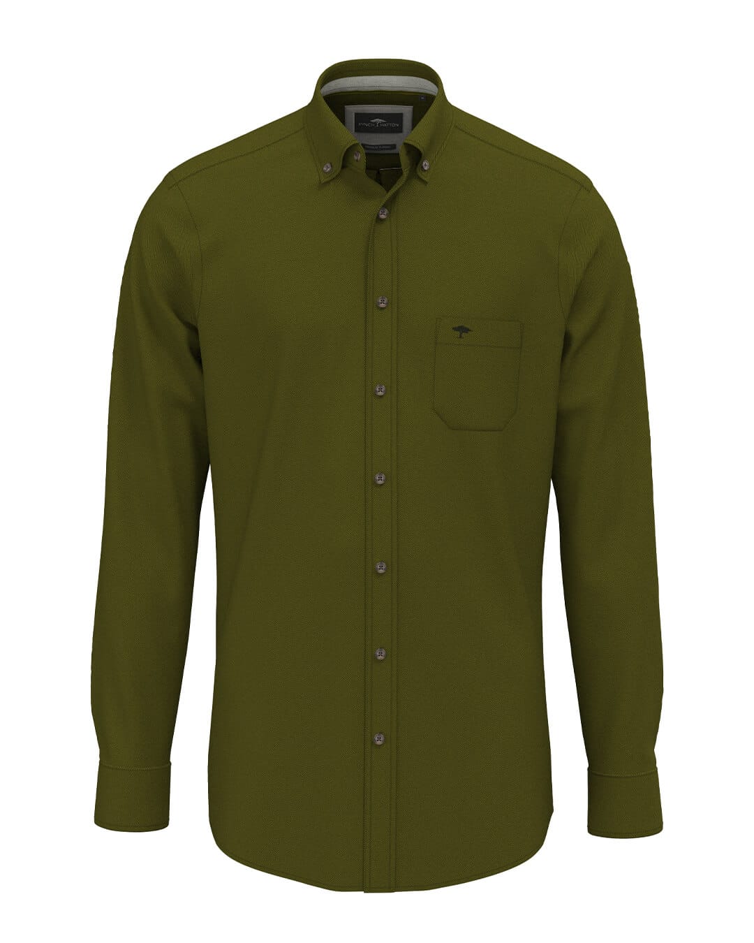 Fynch-Hatton Shirts Fynch-Hatton Dark Green Essential Herringbone Button-Down Long Sleeve Shirt