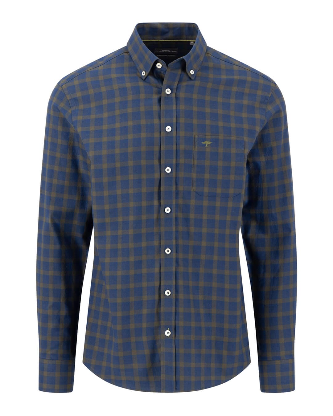 Fynch-Hatton Shirts Fynch-Hatton Dark Green Two Tone Check Button-Down Long Sleeve Shirt