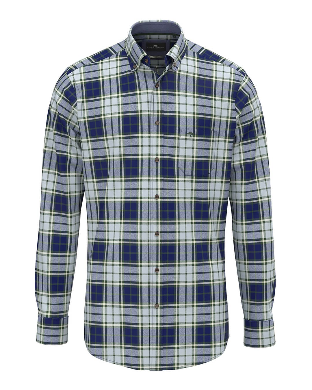Fynch-Hatton Shirts Fynch-Hatton Green Brushed Twill Check Bd Ls Shirt