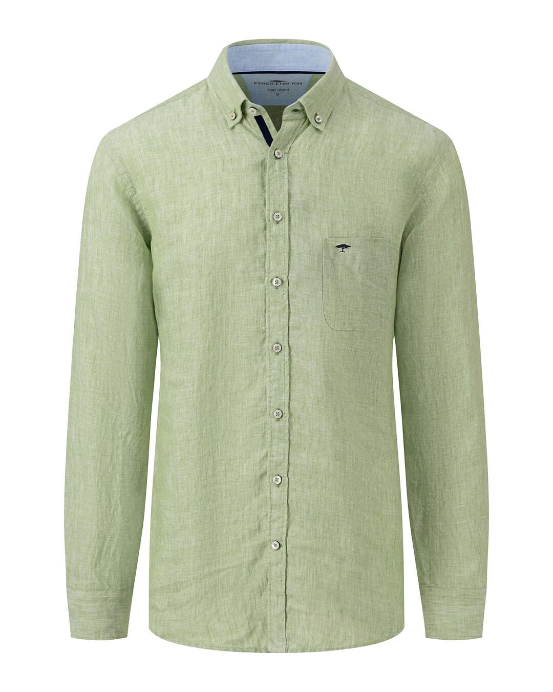 Fynch-Hatton Shirts Fynch-Hatton Green Pure Linen Long Sleeved Shirt