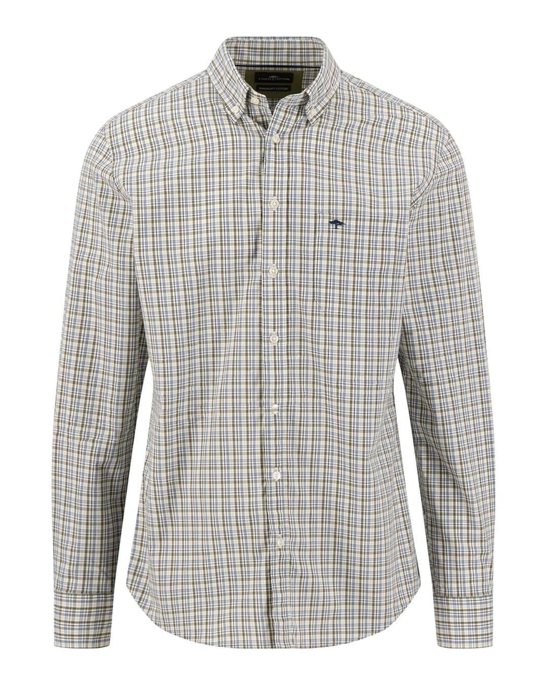 Fynch-Hatton Shirts Fynch-Hatton Moss Green Colourful Check Button-Down Long Sleeve Shirt