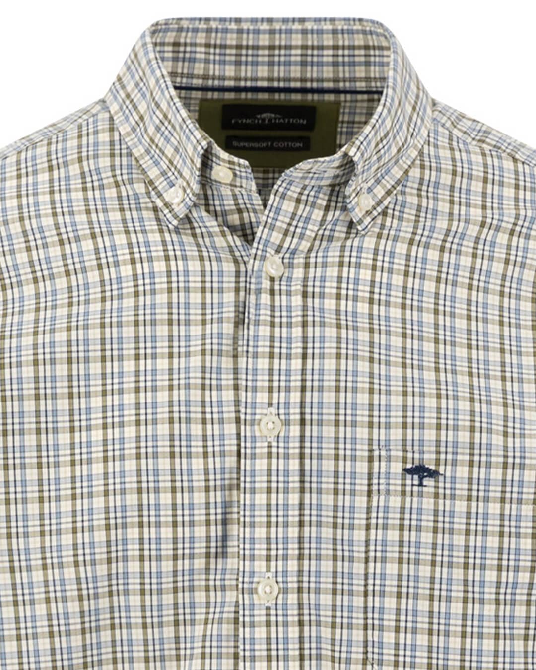 Fynch-Hatton Shirts Fynch-Hatton Moss Green Colourful Check Button-Down Long Sleeve Shirt