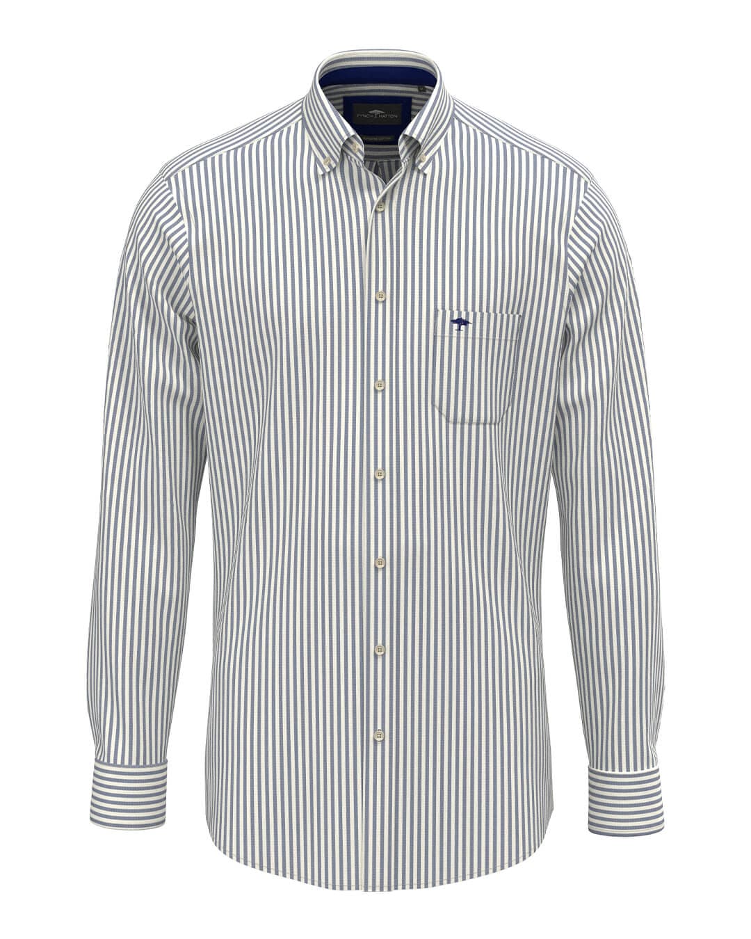 Fynch-Hatton Shirts Fynch-Hatton Navy All Season Poplin Stripe Button-Down Long Sleeve Shirt