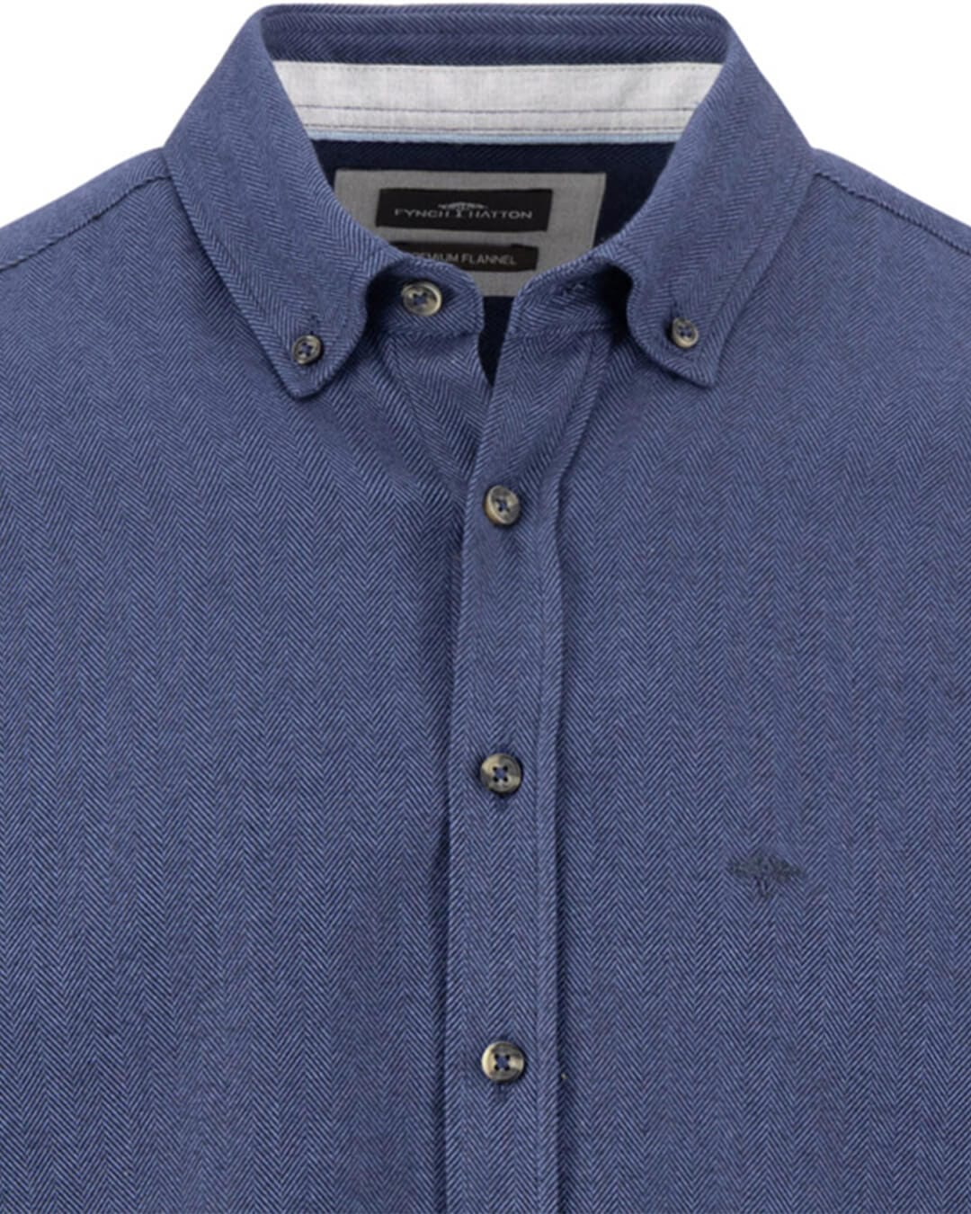 Fynch-Hatton Shirts Fynch-Hatton Navy Fynch-Hatton Essential Herringbone Bd Ls Navy F685