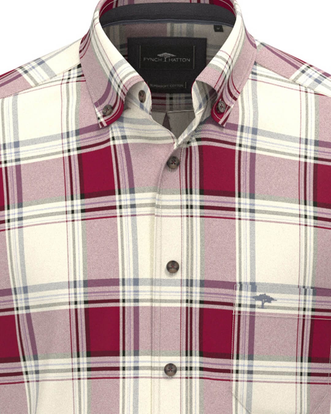 Fynch-Hatton Shirts Fynch-Hatton Orange Fynch-Hatton Herringbone Check Bd Ls Brick F346