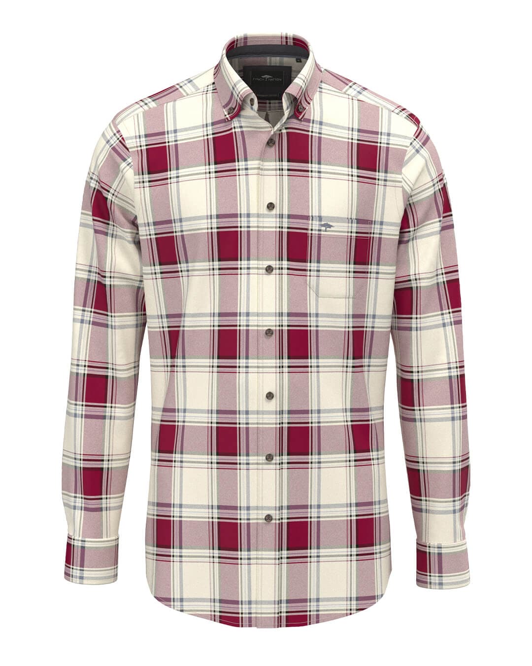 Fynch-Hatton Shirts Fynch-Hatton Orange Fynch-Hatton Herringbone Check Bd Ls Brick F346