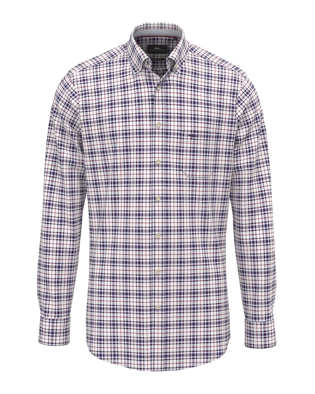 Fynch-Hatton Shirts Fynch-Hatton Washed Oxford Check Bd Ls Aubergine