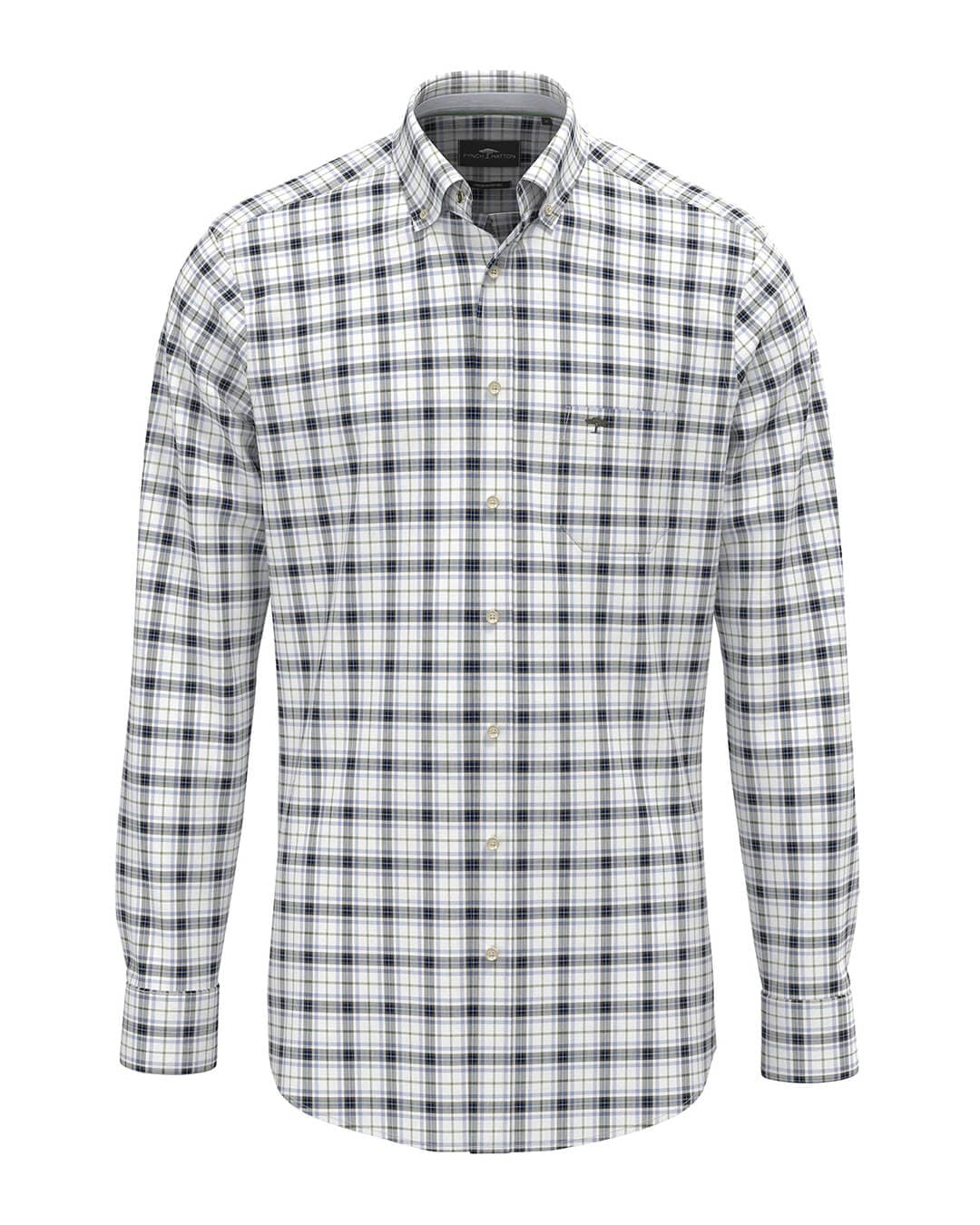 Fynch-Hatton Shirts Fynch-Hatton Washed Oxford Check Bd Ls Dark Khaki