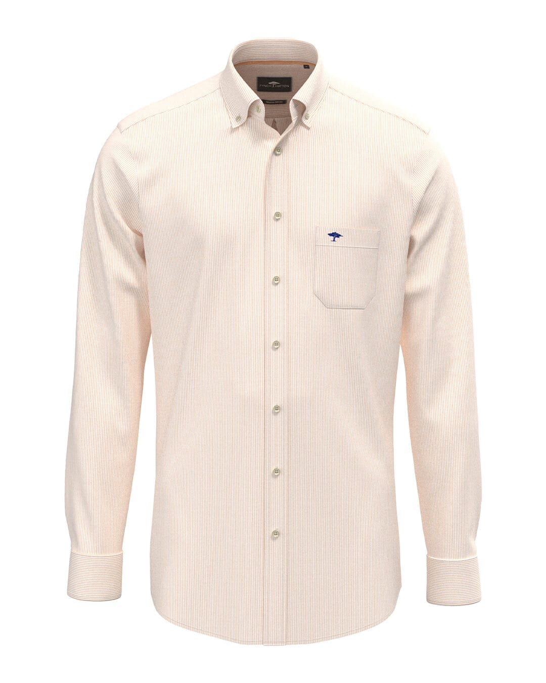 Fynch-Hatton Shirts Fynch-Hatton Washed Oxford Fine Stripe Bd Ls Tangerine