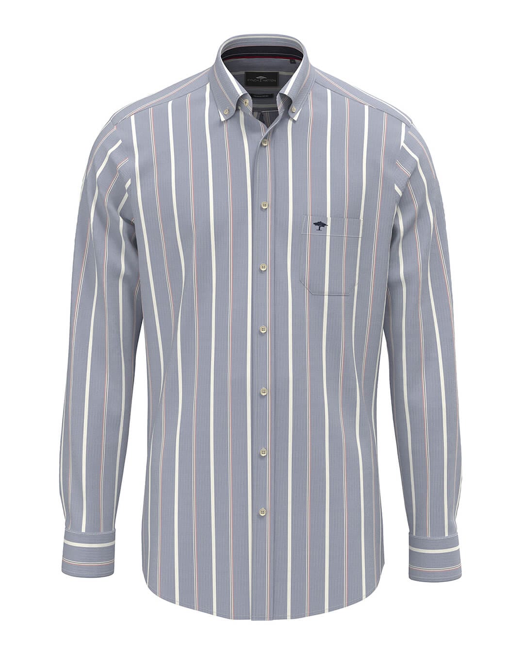 Fynch-Hatton Shirts Fynch-Hatton Washed Oxford Stripe Bd Ls Harbor Blue