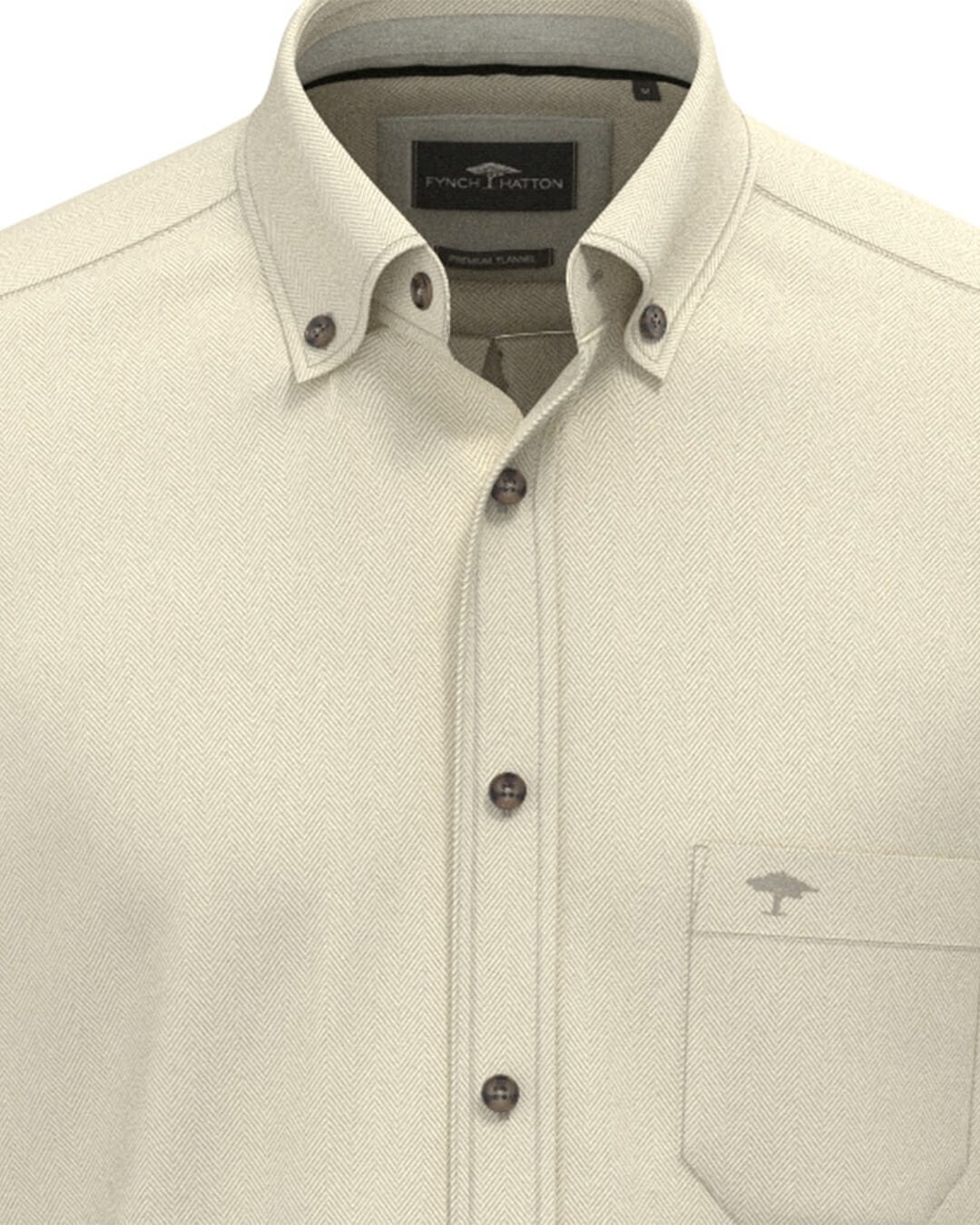 Fynch-Hatton Shirts Fynch-Hatton White Essential Herringbone Button-Down Long Sleeve Shirt