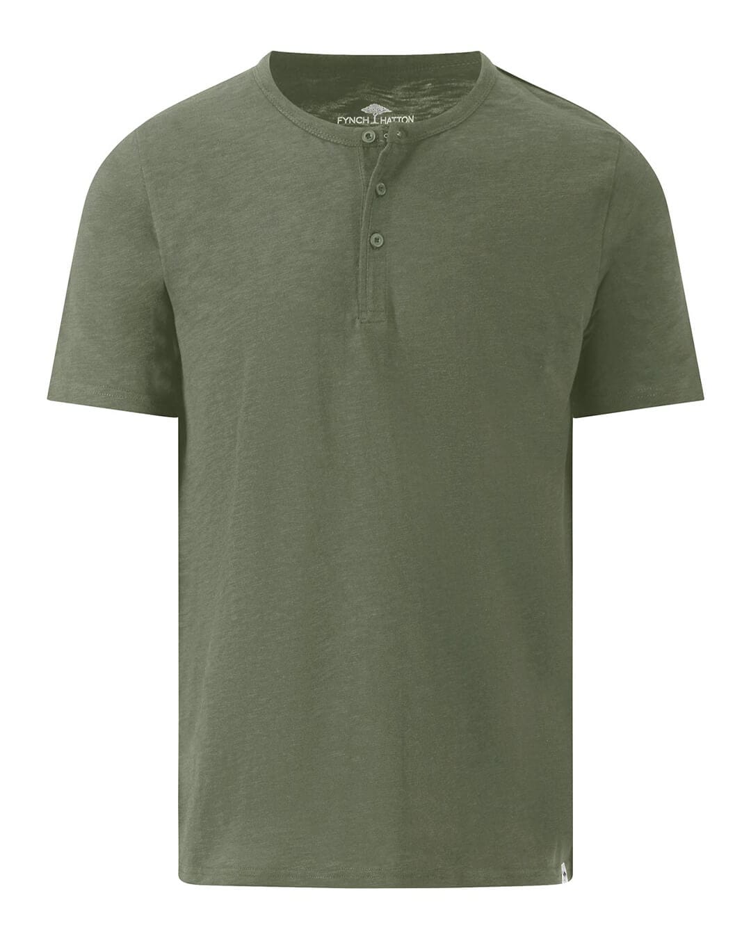 Fynch-Hatton T-Shirts Fynch-Hatton Henley Green Slub T-Shirt