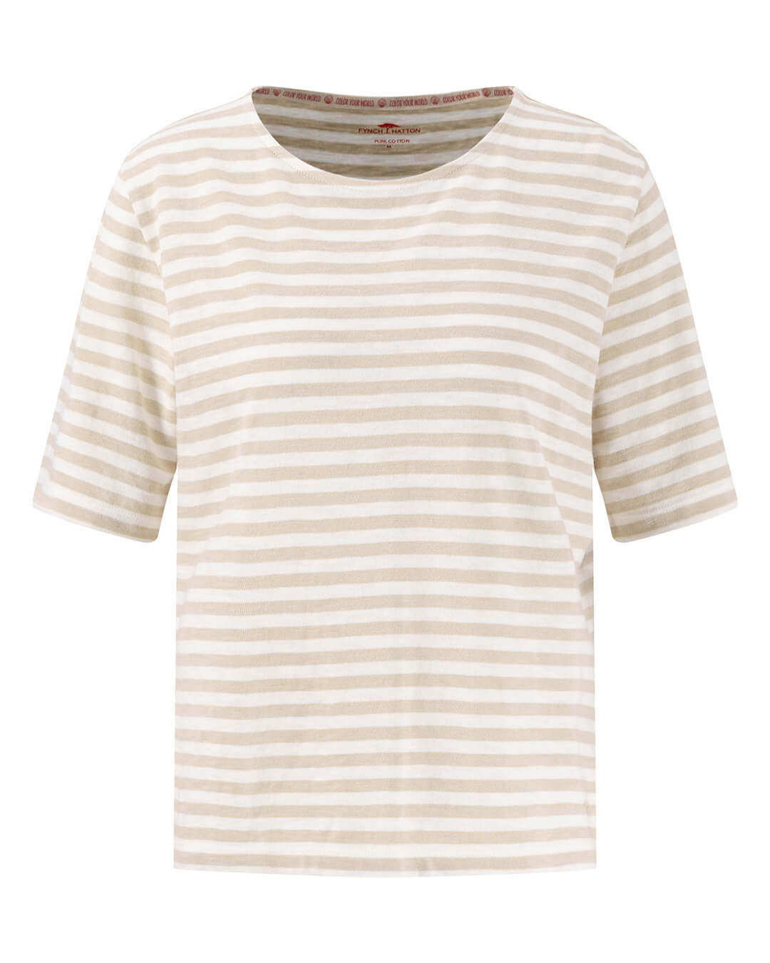 Fynch-Hatton T-Shirts Fynch-Hatton Striped Structure Beige T-Shirt