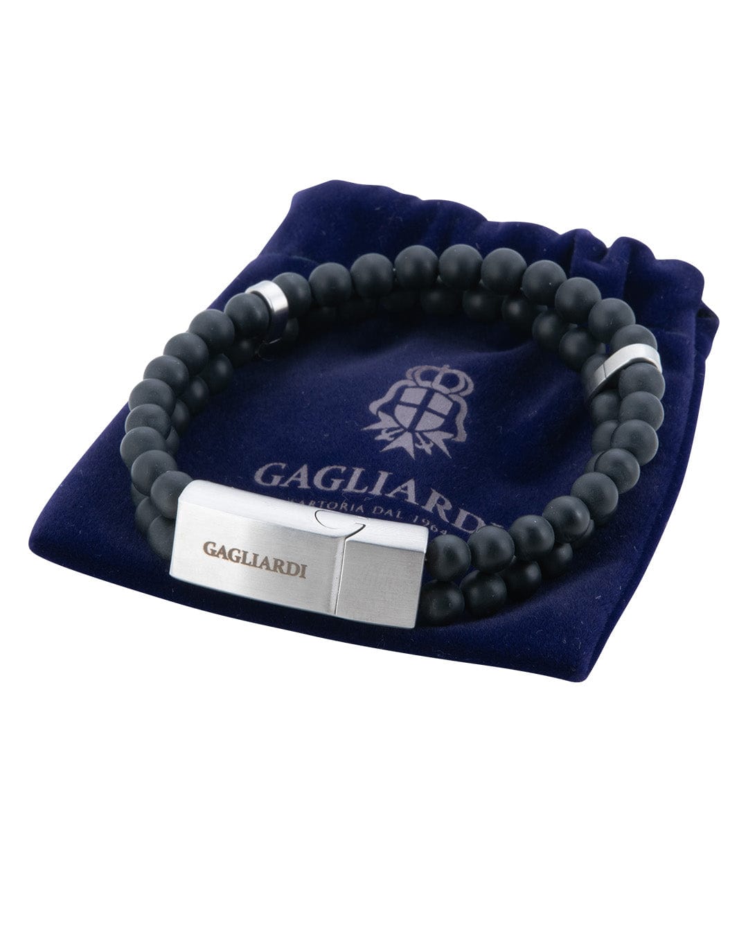 Gagliardi Bracelets Gagliardi Black Agate Stone Bead Bracelet With Brushed Steel Clasp
