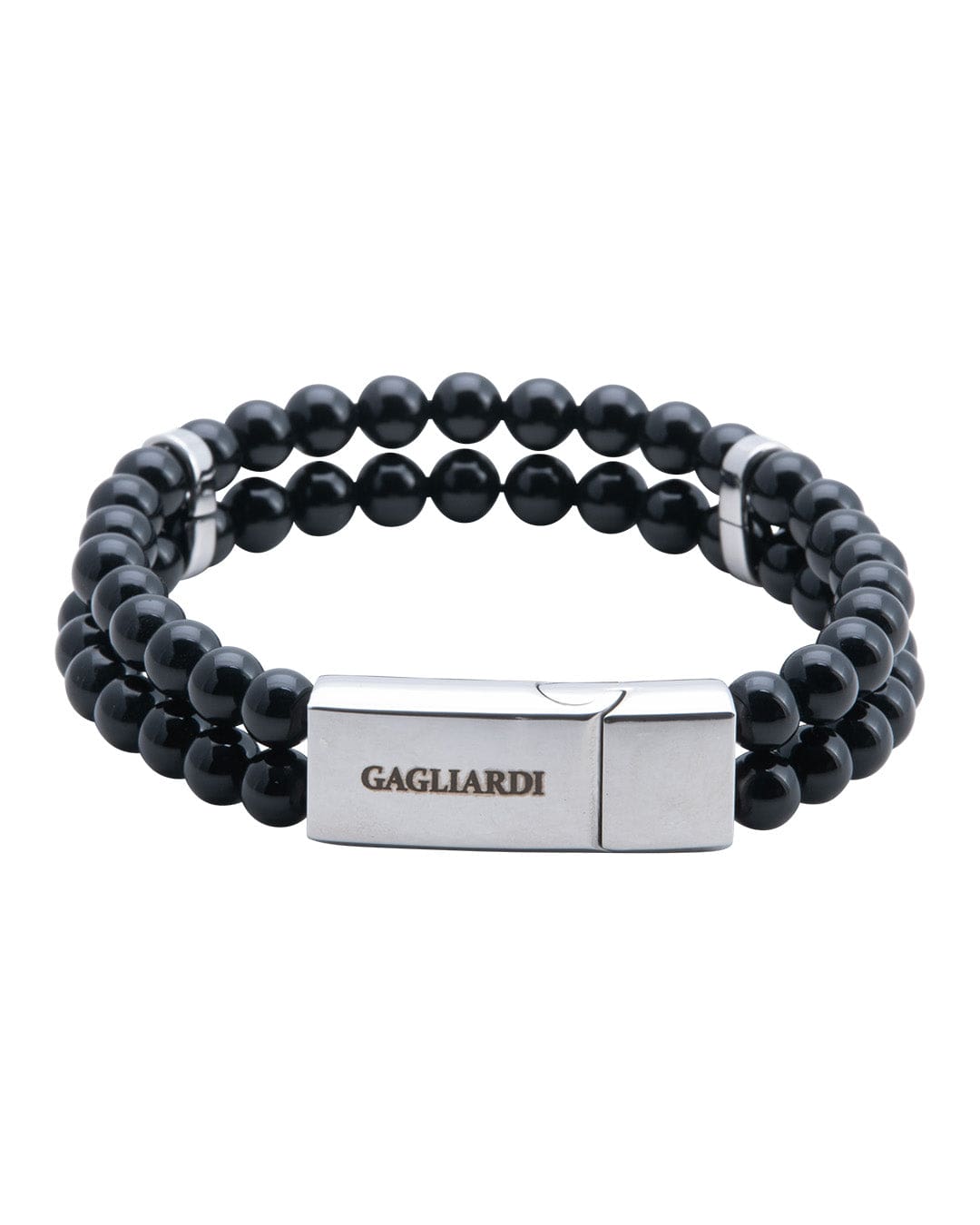 Gagliardi Bracelets Gagliardi Black Agate Stone Bead Bracelet With Polished Steel Clasp
