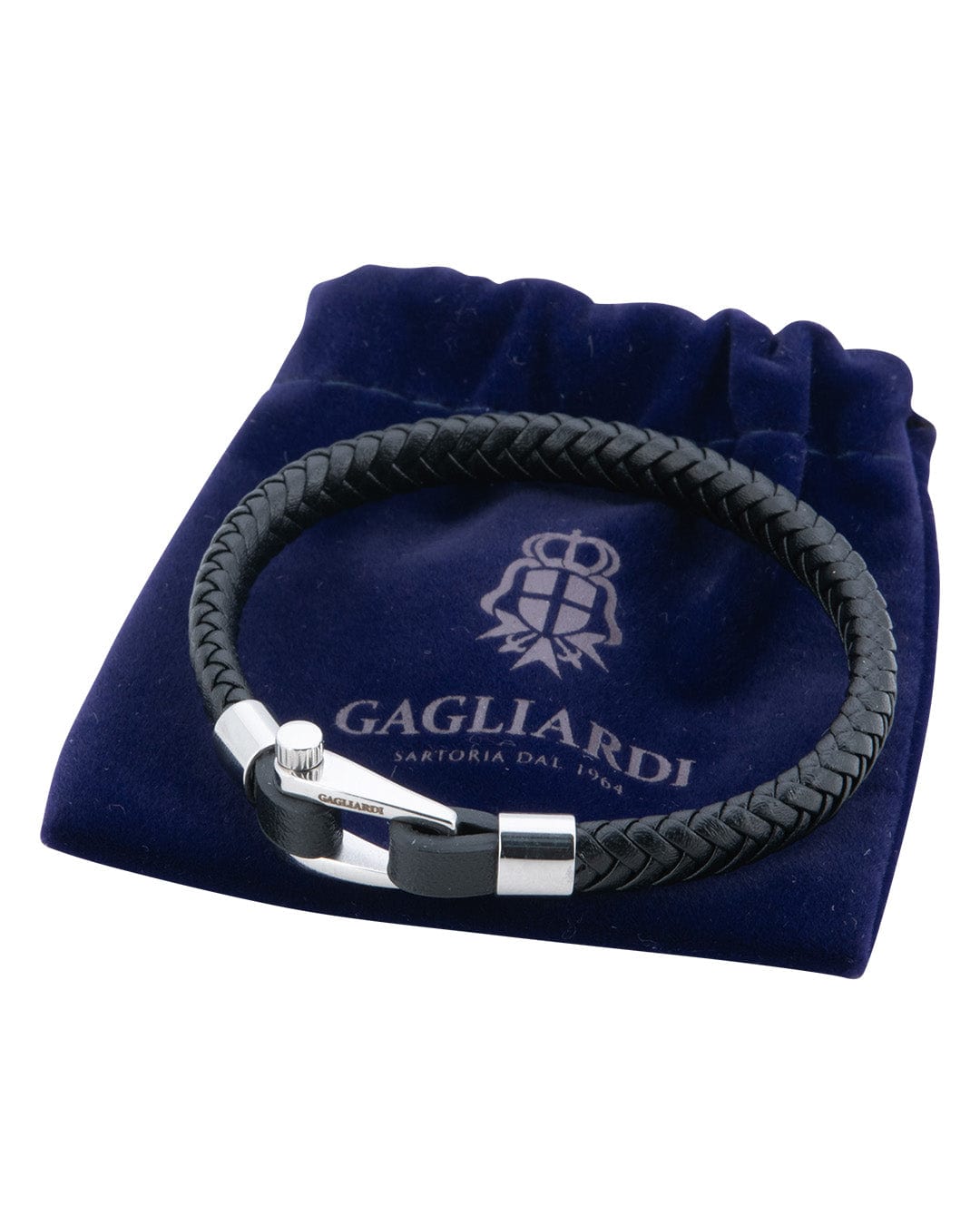 Gagliardi Bracelets Gagliardi Black Braided Leather Bracelet With Polished Steel Screw Clasp