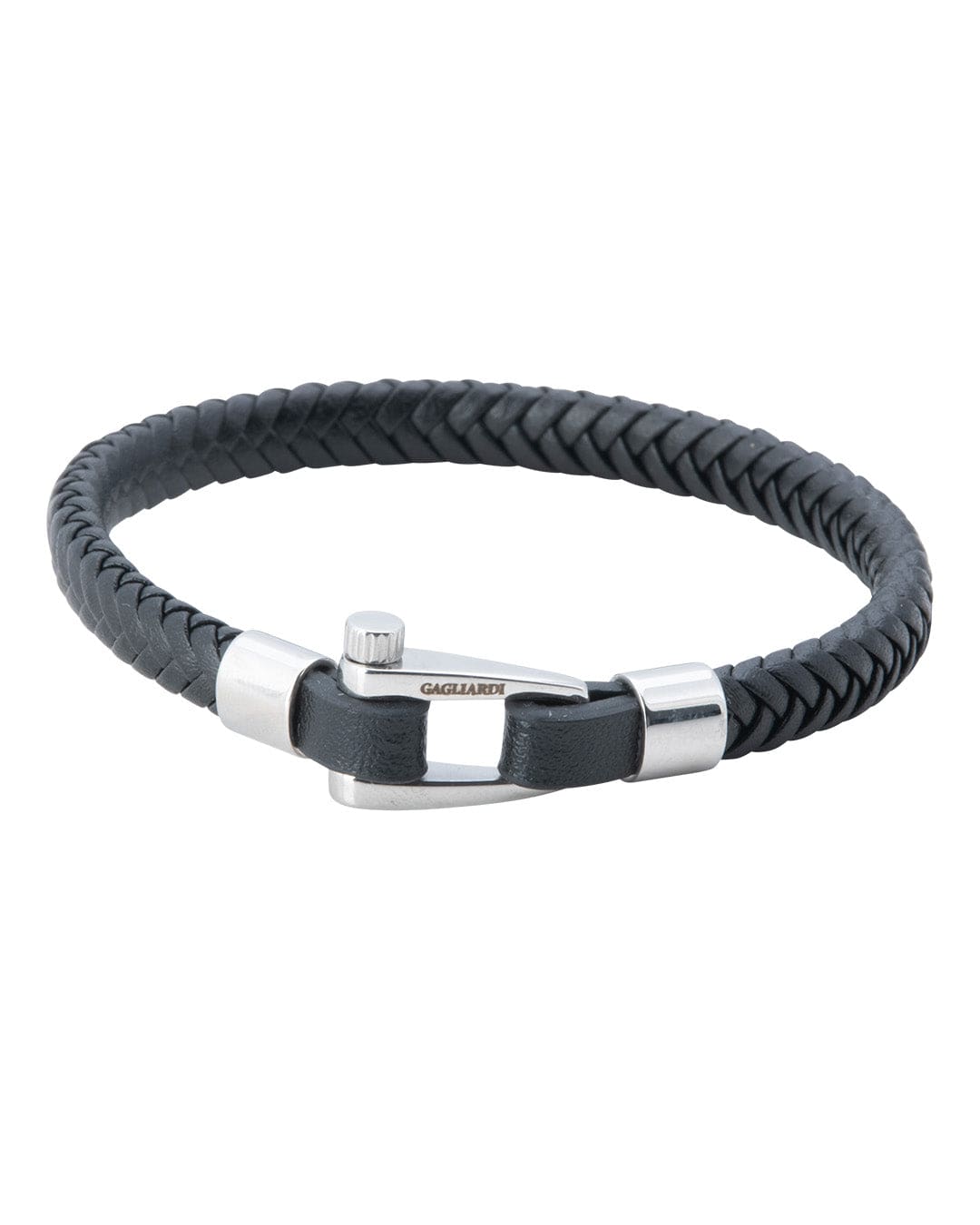 Gagliardi Bracelets Gagliardi Black Braided Leather Bracelet With Polished Steel Screw Clasp