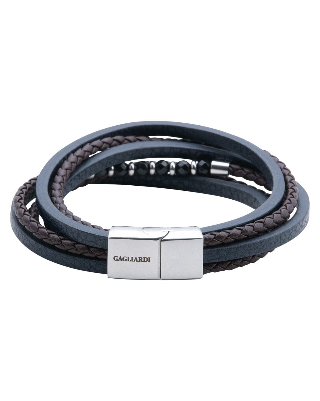 Gagliardi Bracelets Gagliardi Black Multi Strand Leather Bracelet With Polished Steel Clasp