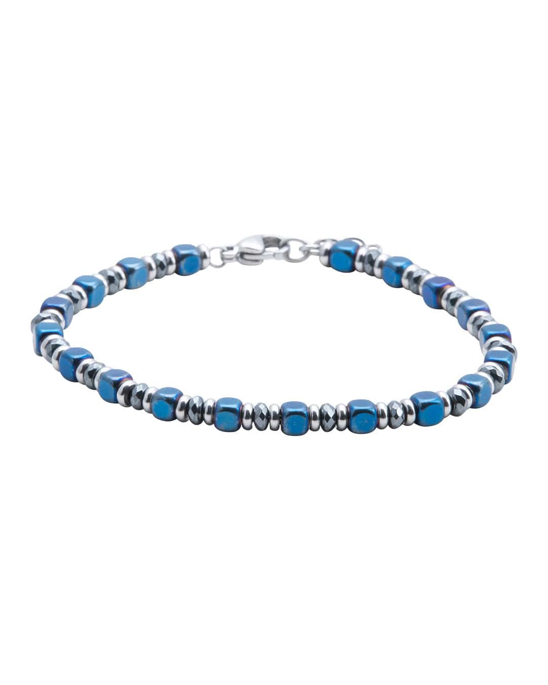 Gagliardi Bracelets Gagliardi Blue Hematite Stone &amp; Stainless Steel Bead Bracelet