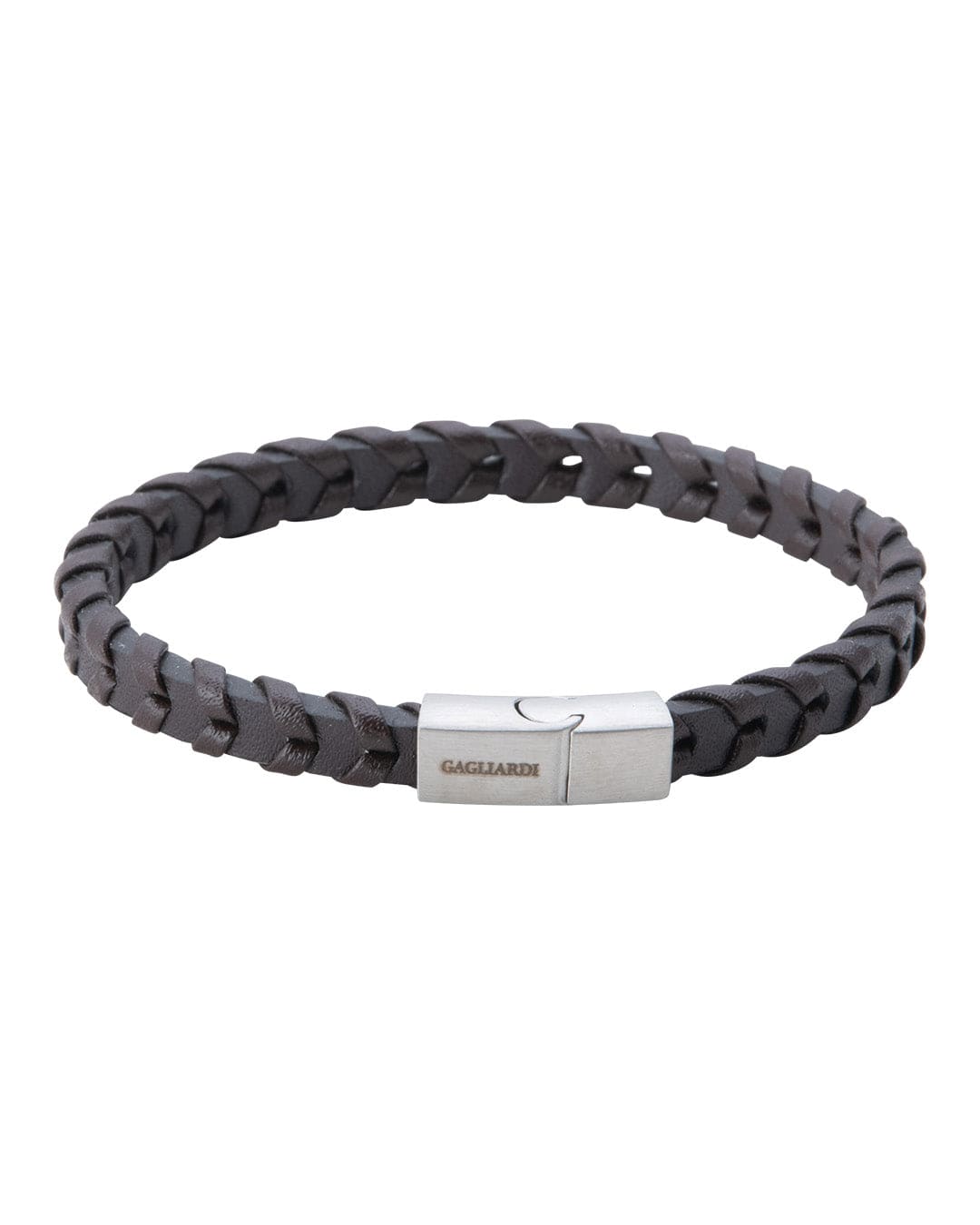 Gagliardi Bracelets Gagliardi Brown Braided Leather Bracelet With Brushed Steel Clasp