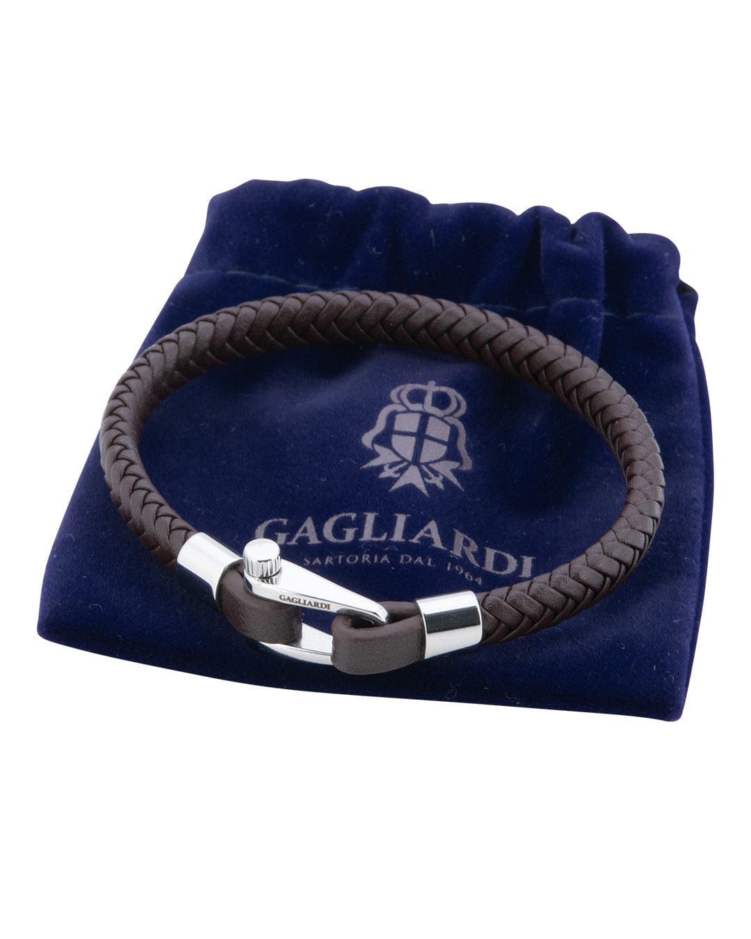 Gagliardi Bracelets Gagliardi Brown Braided Leather Bracelet With Polished Steel Screw Clasp