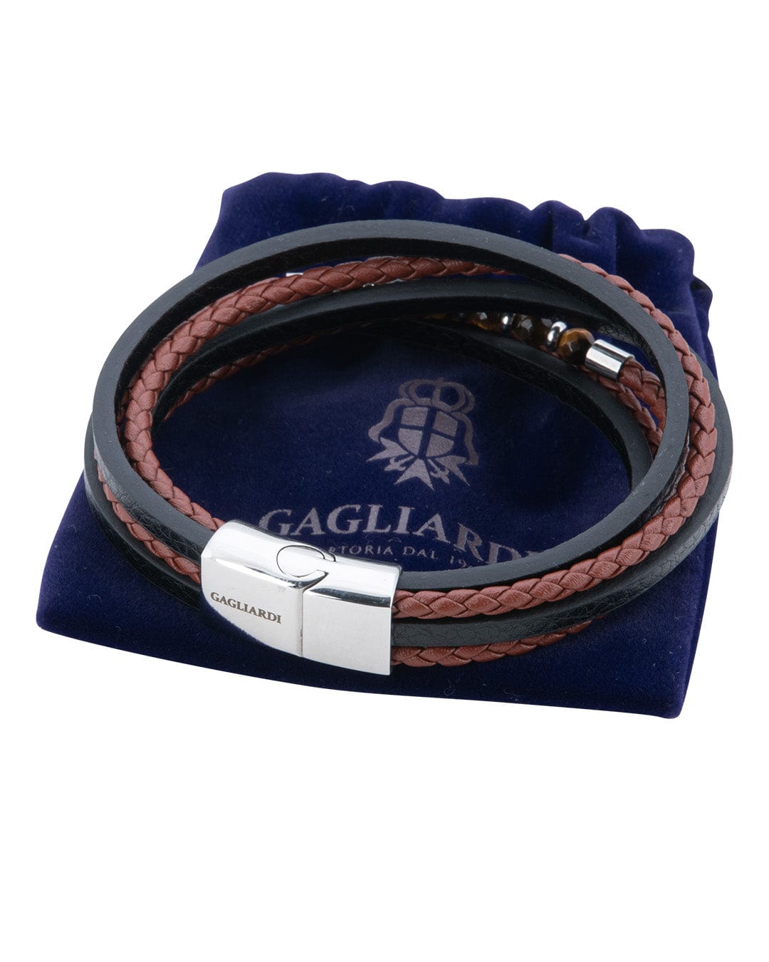 Gagliardi Bracelets Gagliardi Brown Multi Strand Leather Bracelet With Polished Steel Clasp