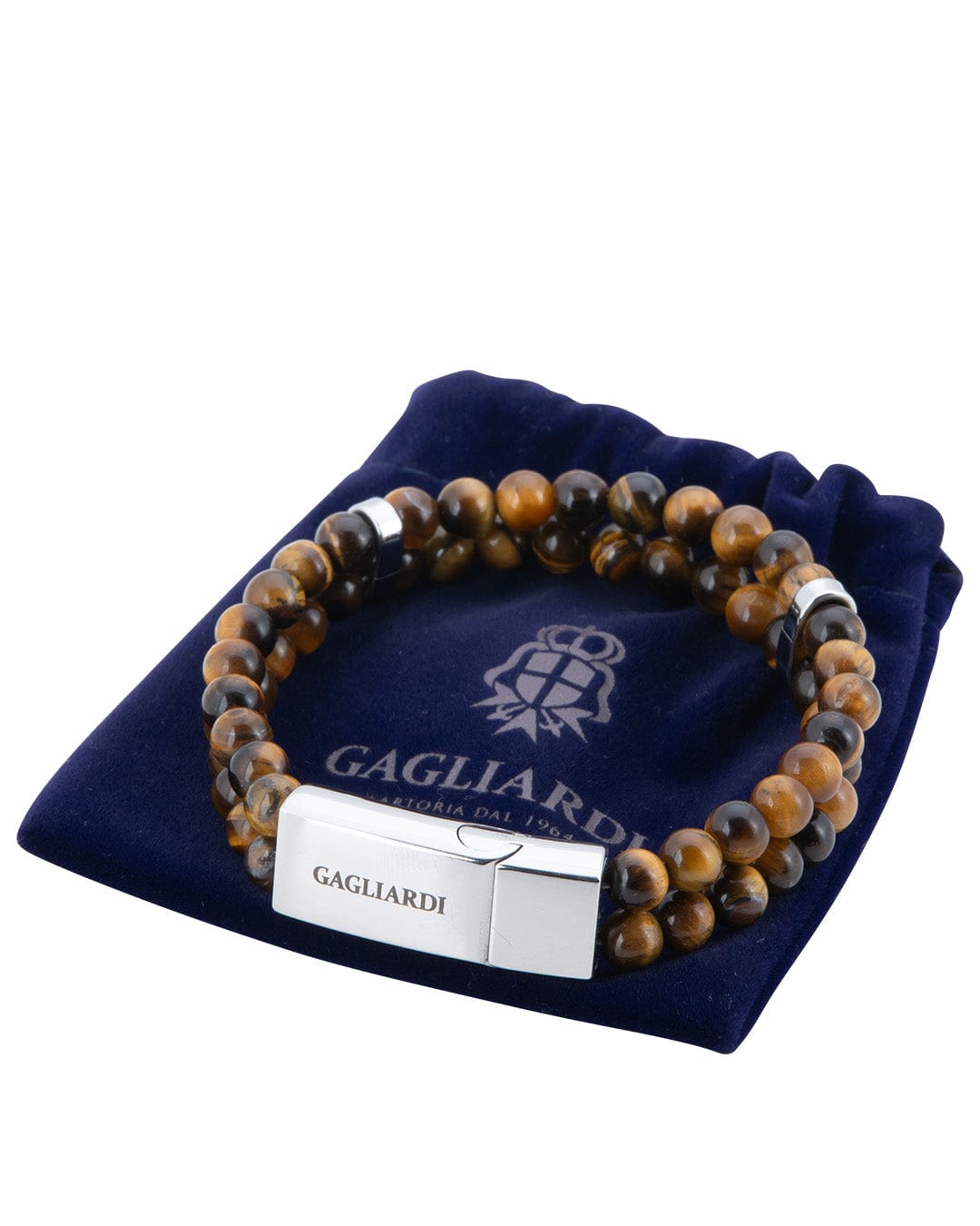 Gagliardi Bracelets Gagliardi Brown Tiger Eye Stone Bead Bracelet With Polished Steel Clasp