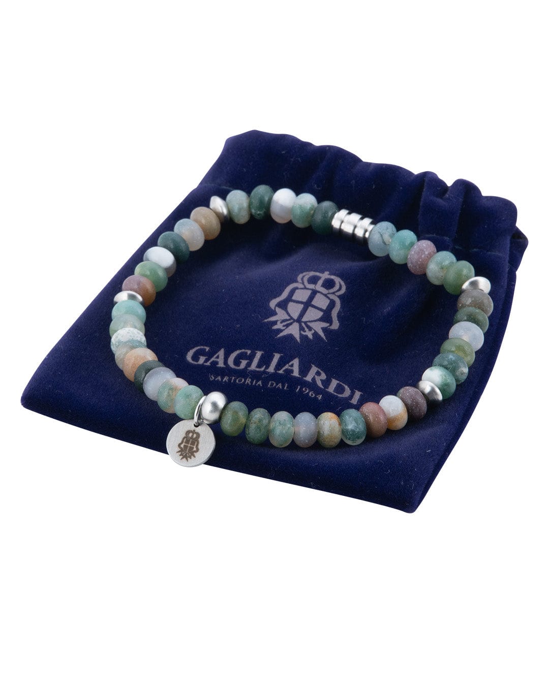 Gagliardi Bracelets Gagliardi Green Agate Stone Bead Bracelet With Charm