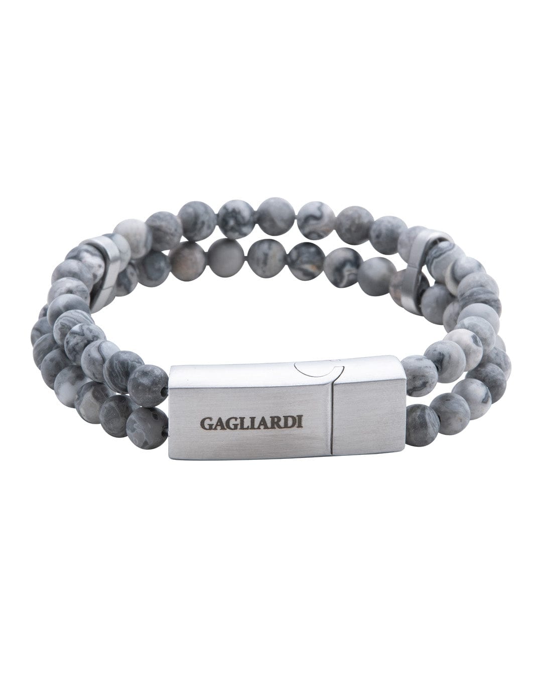 Gagliardi Bracelets Gagliardi Grey Jasper Stone Bead Bracelet With Brushed Steel Clasp