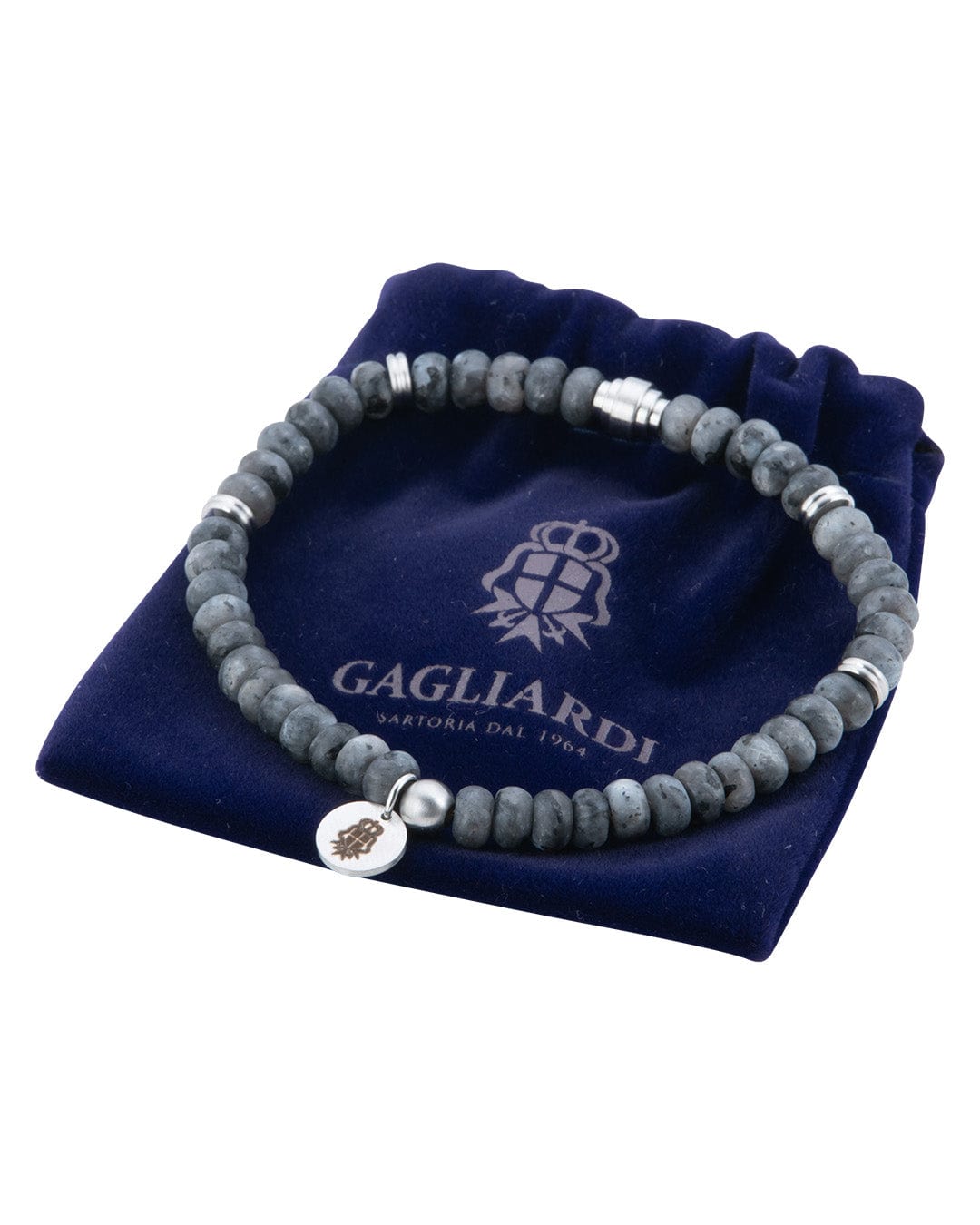 Gagliardi Bracelets Gagliardi Grey Jasper Stone Bead Bracelet With Charm