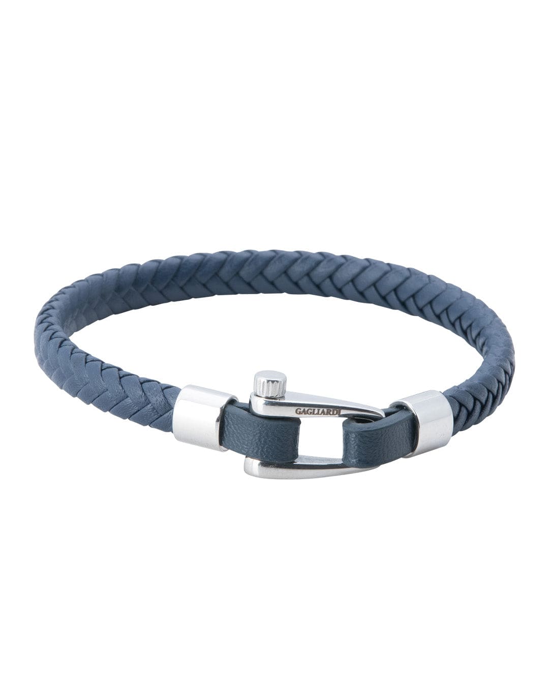 Gagliardi Bracelets Gagliardi Navy Braided Leather Bracelet With Polished Steel Screw Clasp