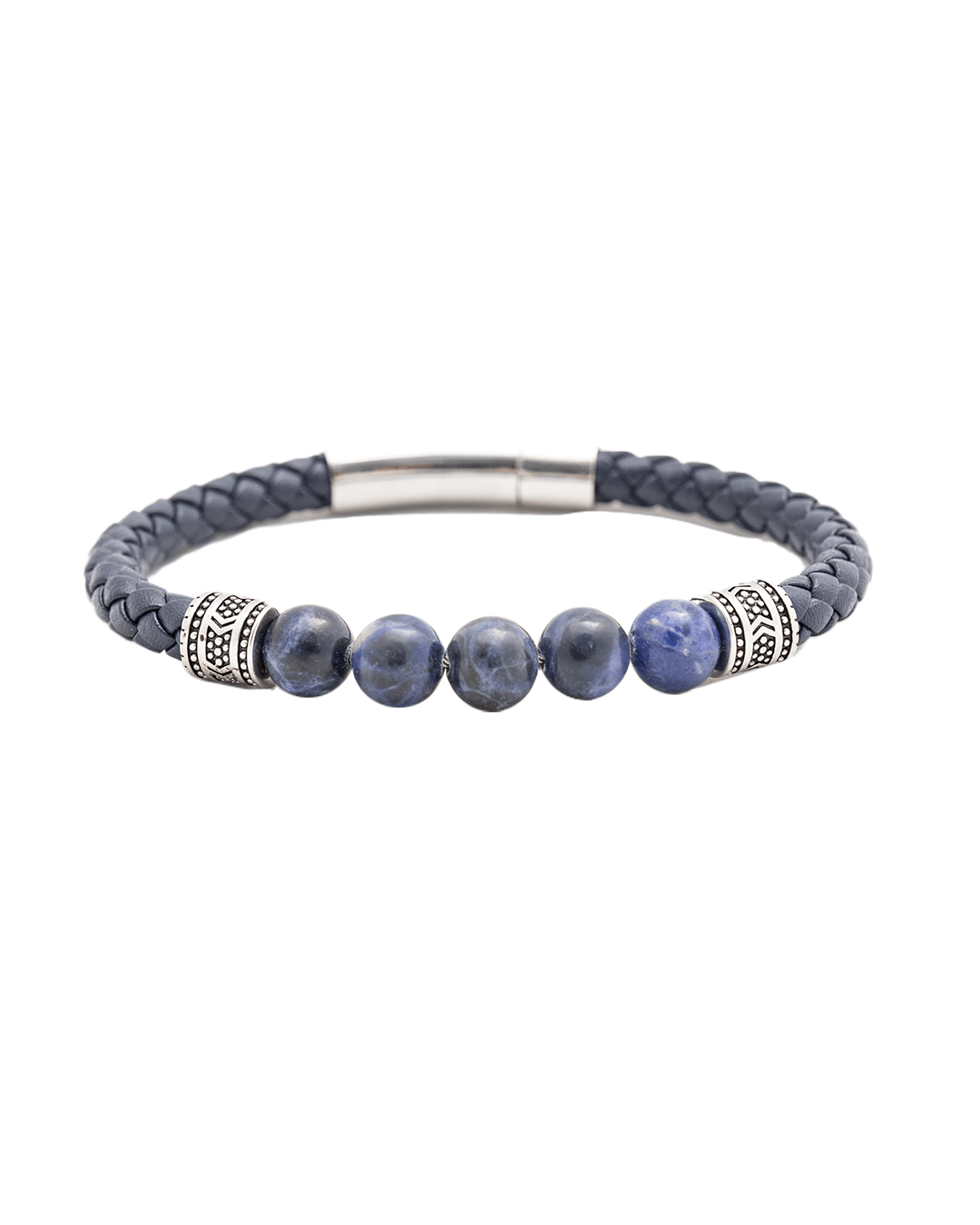 Gagliardi Bracelets Gagliardi Navy Braided Leather &amp; Gemstone Bead Bracelet