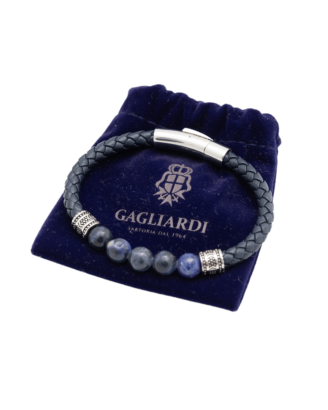 Gagliardi Bracelets Gagliardi Navy Braided Leather &amp; Gemstone Bead Bracelet