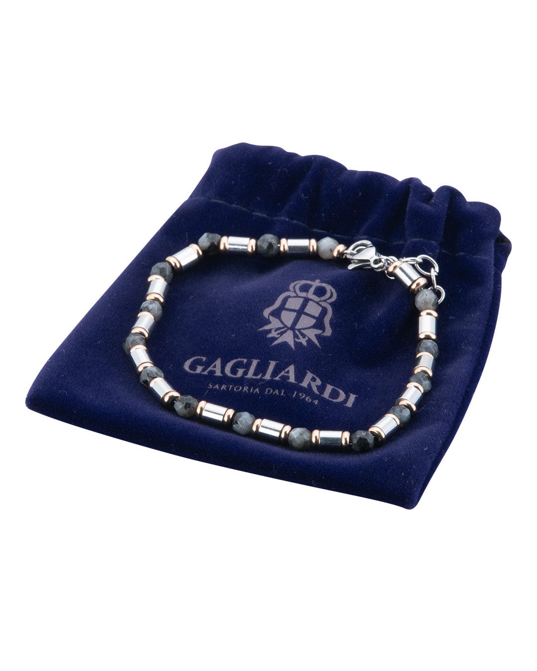 Gagliardi Bracelets Gagliardi Stainless Steel &amp; Grey Labradorite Stone Bead Bracelet