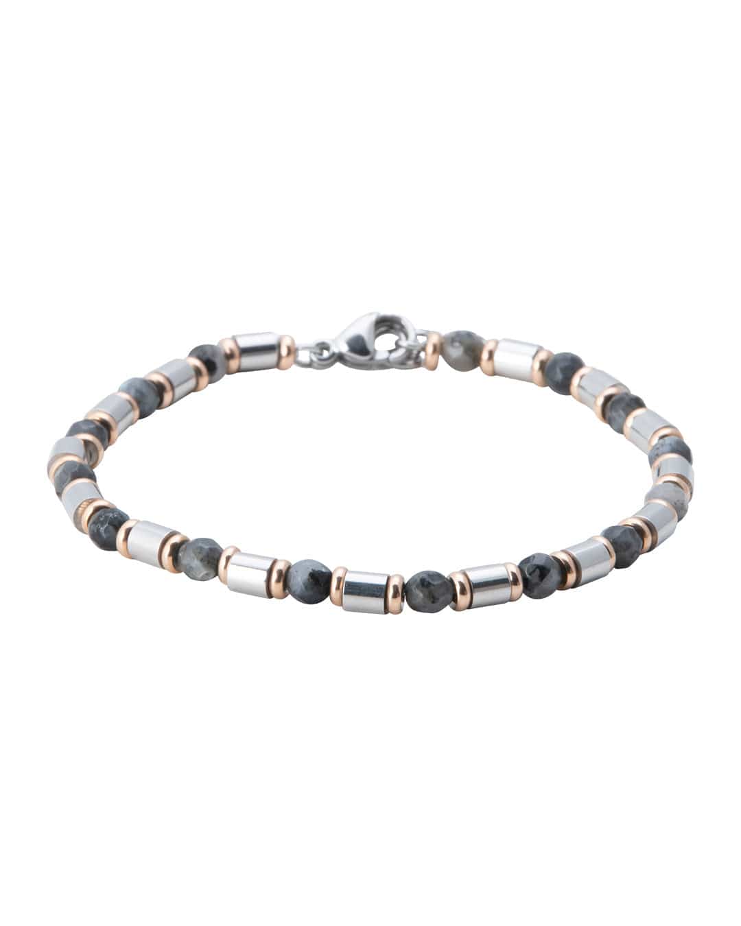 Gagliardi Bracelets Gagliardi Stainless Steel &amp; Grey Labradorite Stone Bead Bracelet