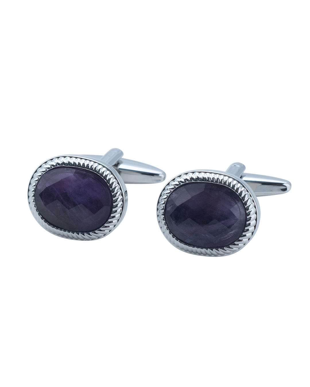 Gagliardi Cufflinks ONE Gagliardi Oval Cufflinks With Textured Edge &amp; Purple Faceted Stone